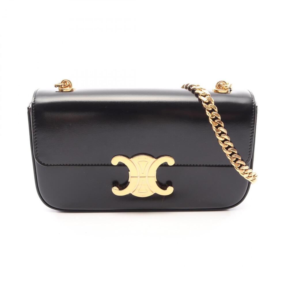 Celine Claude Triomphe Shoulder Bag/Handbag, Leather, Women's, Black